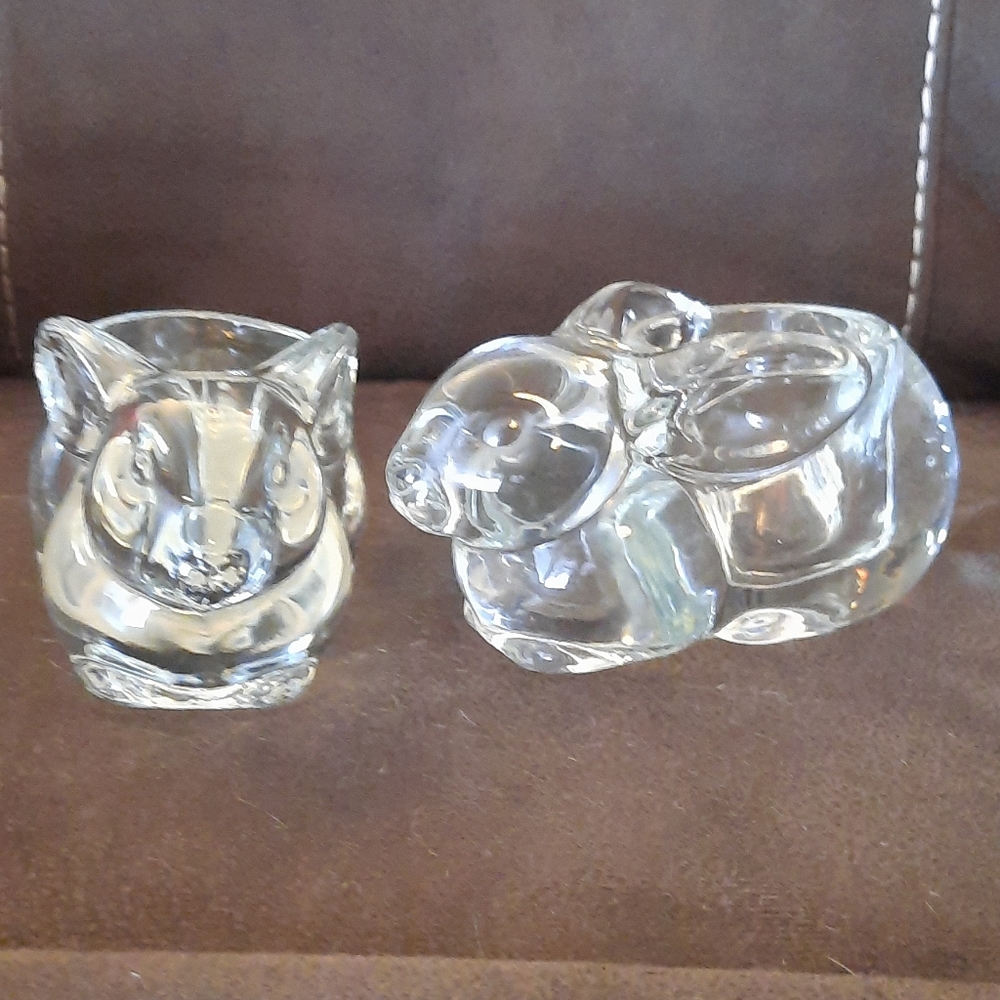 Pair of glass bunny candle holders.